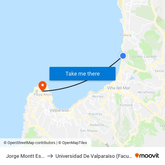 Jorge Montt Escuela Naval to Universidad De Valparaíso (Facultad De Arquitectura) map