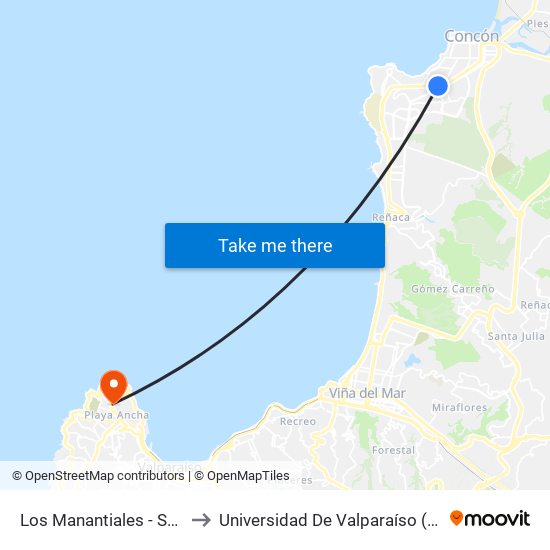 Los Manantiales - Segunda Transversal to Universidad De Valparaíso (Facultad De Arquitectura) map