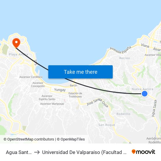 Agua Santa 560 to Universidad De Valparaíso (Facultad De Arquitectura) map