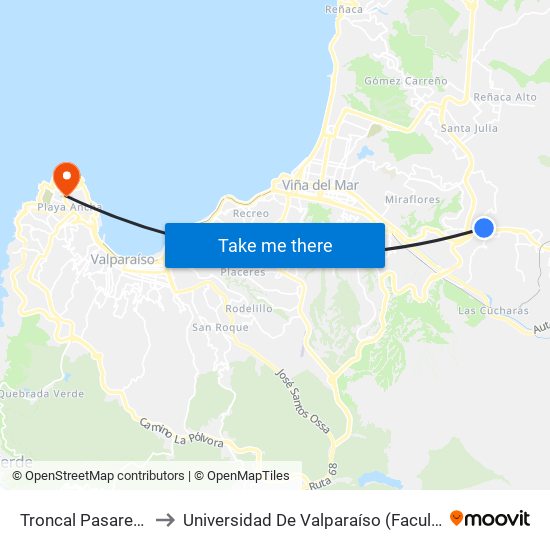 Troncal Pasarela 3 / Norte to Universidad De Valparaíso (Facultad De Arquitectura) map