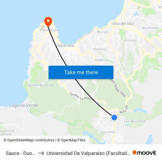 Sauce - Duodécima to Universidad De Valparaíso (Facultad De Arquitectura) map
