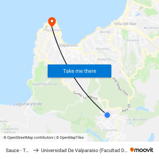 Sauce - Tercera to Universidad De Valparaíso (Facultad De Arquitectura) map