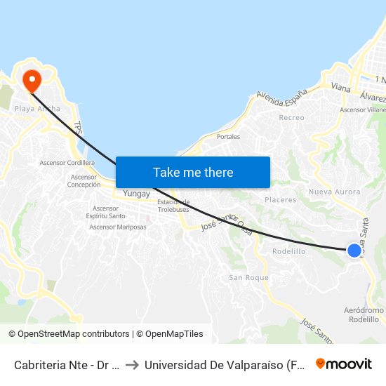 Cabriteria Nte - Dr Issrael Boizblat to Universidad De Valparaíso (Facultad De Arquitectura) map