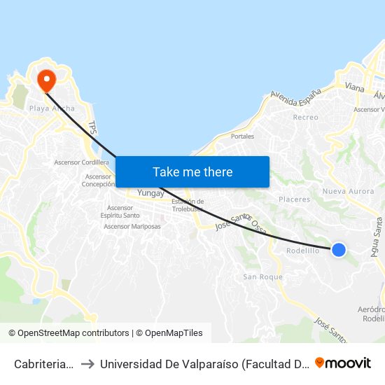 Cabriteria 1165 to Universidad De Valparaíso (Facultad De Arquitectura) map