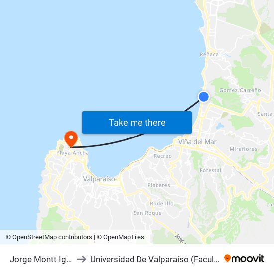 Jorge Montt Iglesia Naval to Universidad De Valparaíso (Facultad De Arquitectura) map