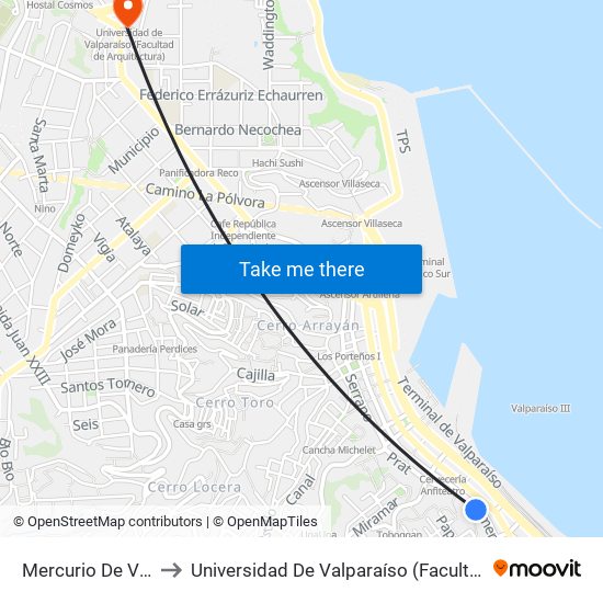 Mercurio De Valparaiso to Universidad De Valparaíso (Facultad De Arquitectura) map