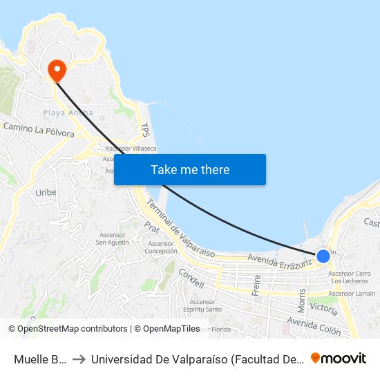 Muelle Baron to Universidad De Valparaíso (Facultad De Arquitectura) map