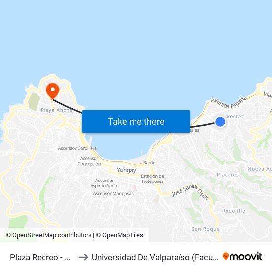 Plaza Recreo - M Rodriguez to Universidad De Valparaíso (Facultad De Arquitectura) map