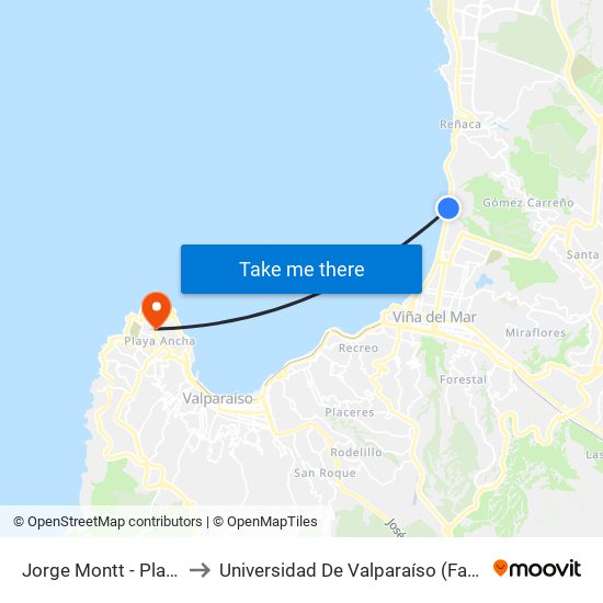 Jorge Montt - Playa Del Deporte to Universidad De Valparaíso (Facultad De Arquitectura) map