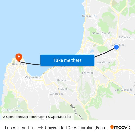 Los Alelies - Los Jazmines to Universidad De Valparaíso (Facultad De Arquitectura) map