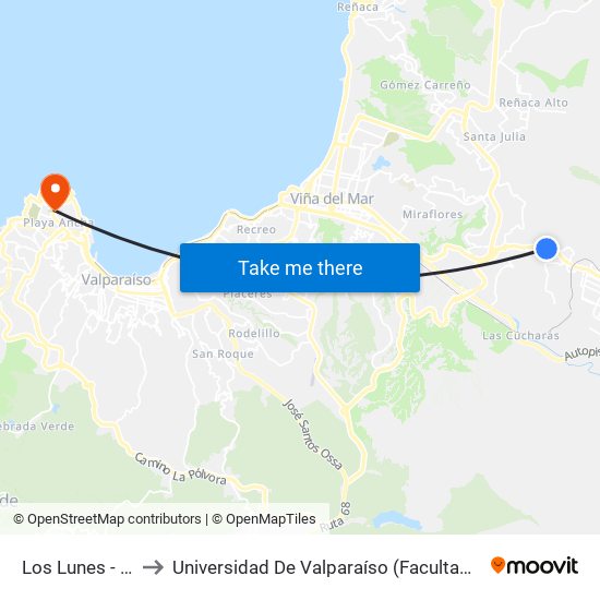 Los Lunes - Troncal to Universidad De Valparaíso (Facultad De Arquitectura) map