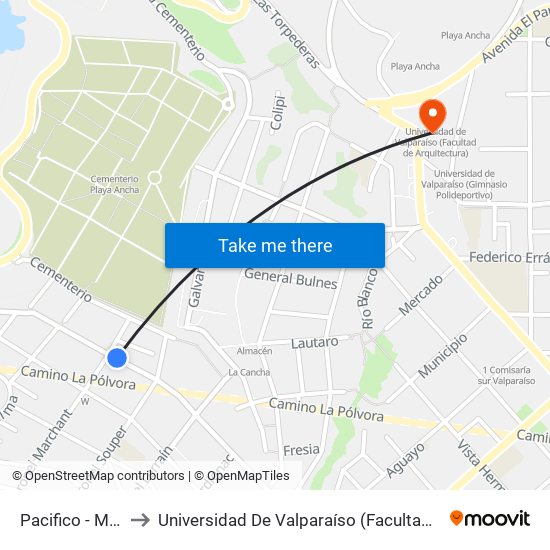 Pacifico - Marchant to Universidad De Valparaíso (Facultad De Arquitectura) map
