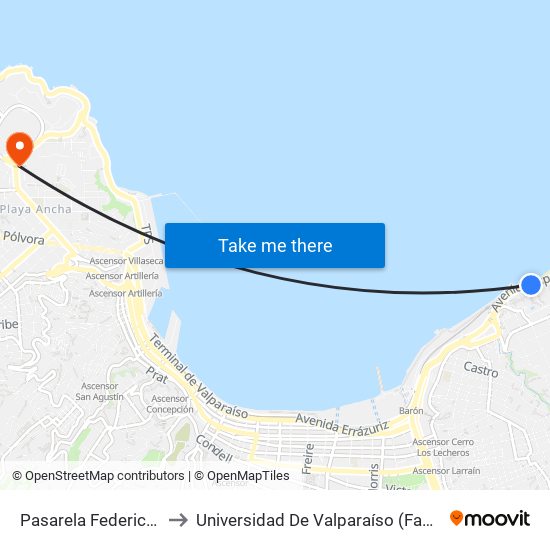 Pasarela Federico Santa Maria to Universidad De Valparaíso (Facultad De Arquitectura) map