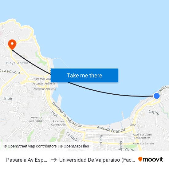 Pasarela Av España - Yolanda to Universidad De Valparaíso (Facultad De Arquitectura) map