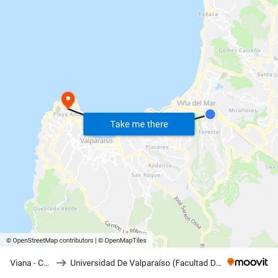Viana - Cancha to Universidad De Valparaíso (Facultad De Arquitectura) map