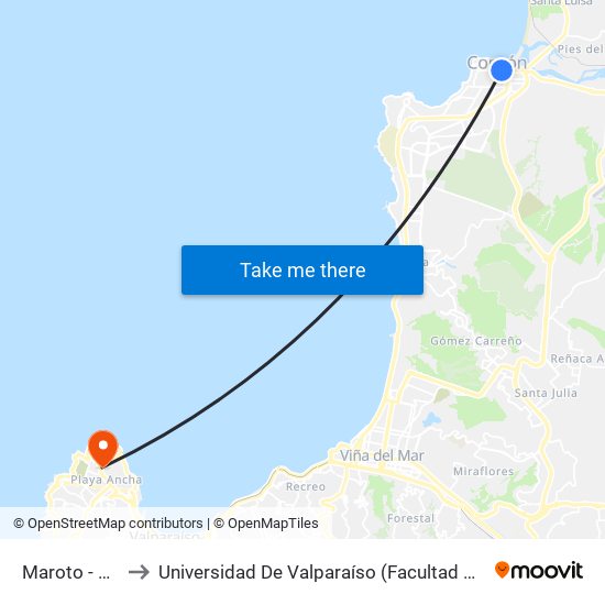 Maroto - Calle 8 to Universidad De Valparaíso (Facultad De Arquitectura) map