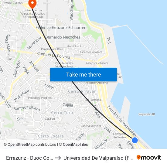 Errazuriz - Duoc Cousiño / Poniente to Universidad De Valparaíso (Facultad De Arquitectura) map