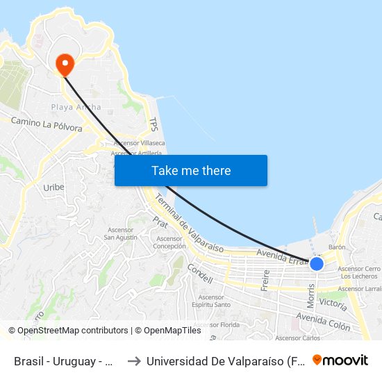 Brasil - Uruguay - Mercado Cardonal to Universidad De Valparaíso (Facultad De Arquitectura) map