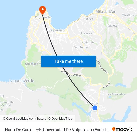 Nudo De Curauma, 630 to Universidad De Valparaíso (Facultad De Arquitectura) map