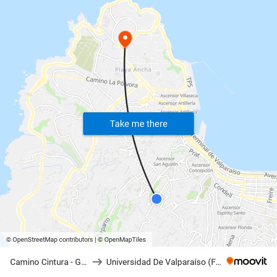 Camino Cintura - Guillermo Munnich to Universidad De Valparaíso (Facultad De Arquitectura) map