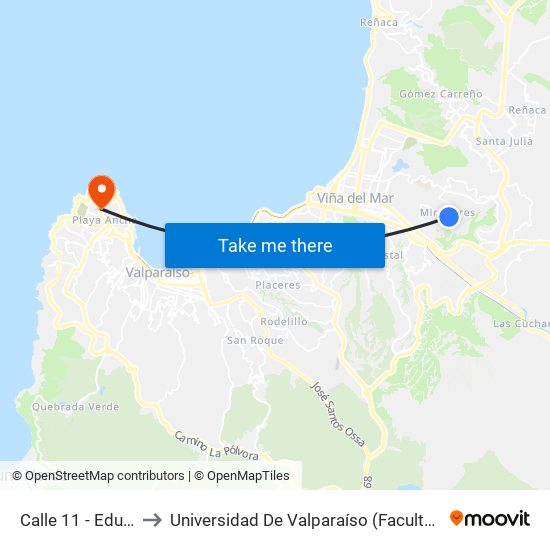 Calle 11 - Eduardo Frei to Universidad De Valparaíso (Facultad De Arquitectura) map