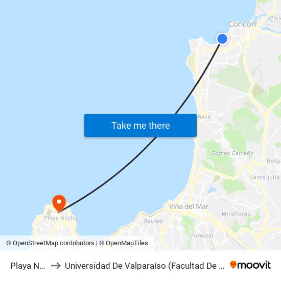 Playa Negra to Universidad De Valparaíso (Facultad De Arquitectura) map