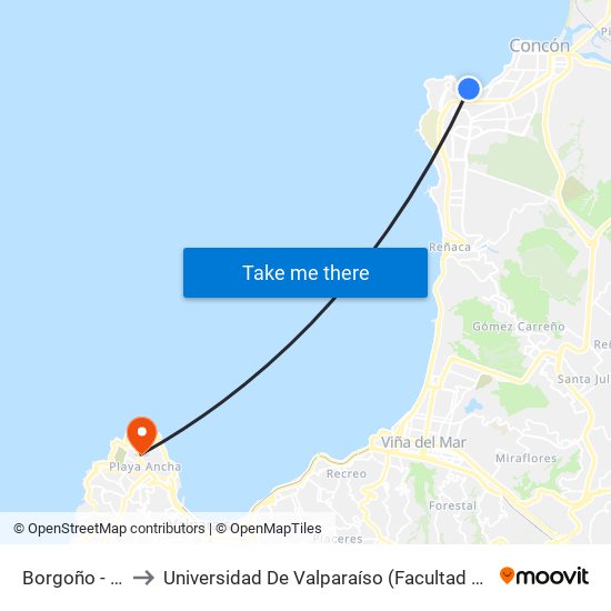 Borgoño - Prado to Universidad De Valparaíso (Facultad De Arquitectura) map