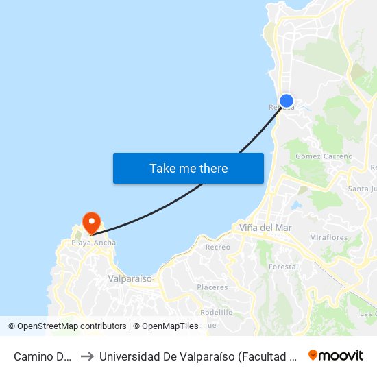 Camino Del Alto to Universidad De Valparaíso (Facultad De Arquitectura) map