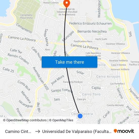 Camino Cintura, 2773 to Universidad De Valparaíso (Facultad De Arquitectura) map