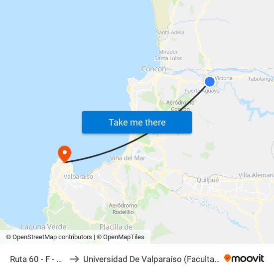 Ruta 60 - F - 190 / Sur to Universidad De Valparaíso (Facultad De Arquitectura) map