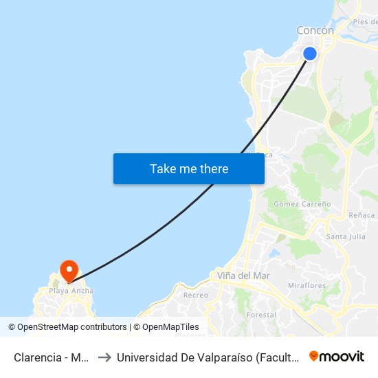 Clarencia - Magallanes to Universidad De Valparaíso (Facultad De Arquitectura) map