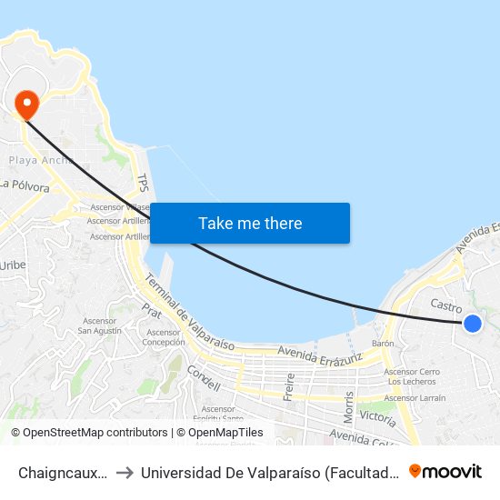 Chaigncaux - Vega to Universidad De Valparaíso (Facultad De Arquitectura) map