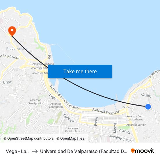 Vega - Lautaro to Universidad De Valparaíso (Facultad De Arquitectura) map