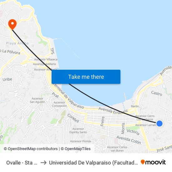 Ovalle - Sta Justina to Universidad De Valparaíso (Facultad De Arquitectura) map