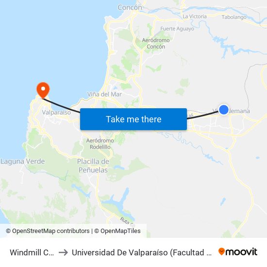 Windmill College to Universidad De Valparaíso (Facultad De Arquitectura) map