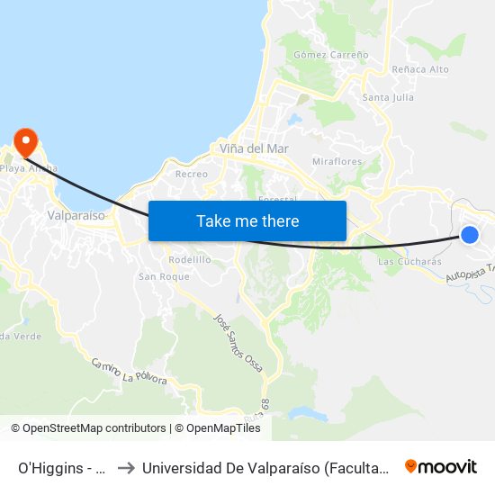O'Higgins - Vergara to Universidad De Valparaíso (Facultad De Arquitectura) map