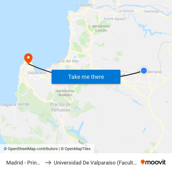 Madrid - Principal / Sur to Universidad De Valparaíso (Facultad De Arquitectura) map