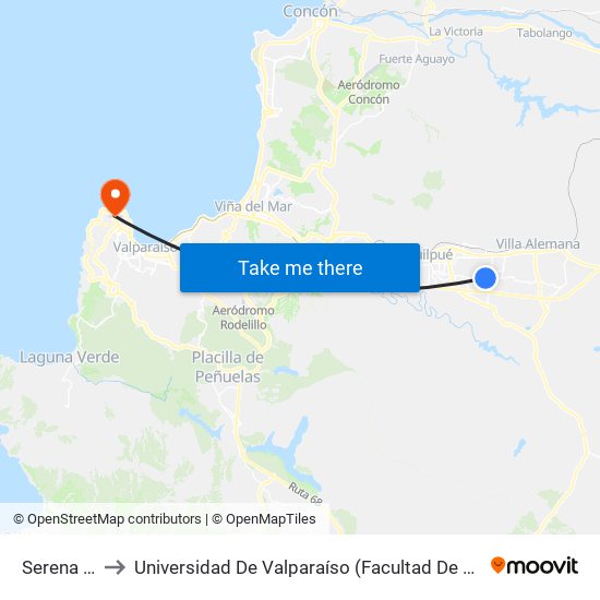Serena 950 to Universidad De Valparaíso (Facultad De Arquitectura) map