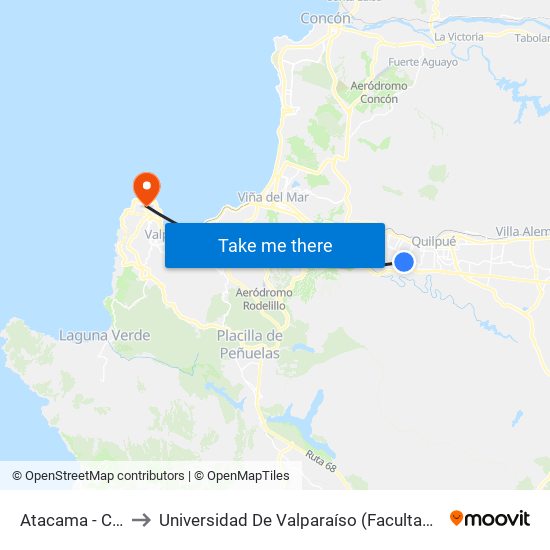 Atacama - Chañaral to Universidad De Valparaíso (Facultad De Arquitectura) map