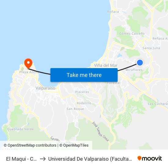 El Maqui - Corcolén to Universidad De Valparaíso (Facultad De Arquitectura) map