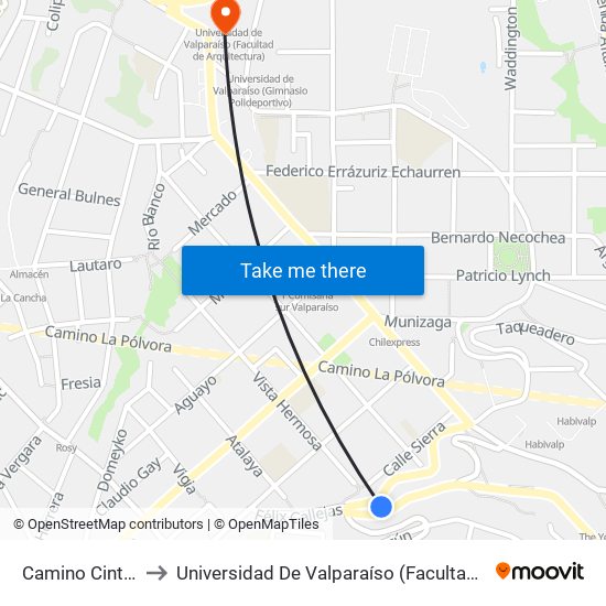 Camino Cintura 239 to Universidad De Valparaíso (Facultad De Arquitectura) map
