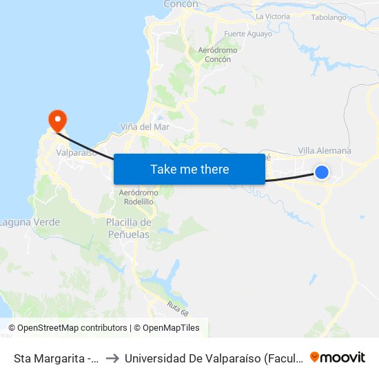 Sta Margarita - Las Rosas to Universidad De Valparaíso (Facultad De Arquitectura) map