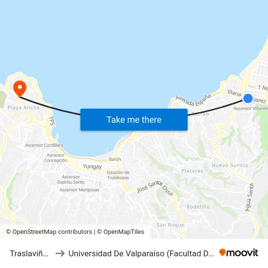 Traslaviña, 310 to Universidad De Valparaíso (Facultad De Arquitectura) map