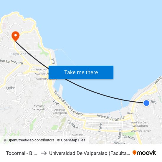 Tocornal - Blanco Viel to Universidad De Valparaíso (Facultad De Arquitectura) map