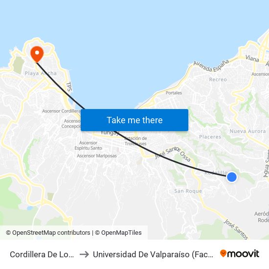 Cordillera De Los Andes 451 to Universidad De Valparaíso (Facultad De Arquitectura) map