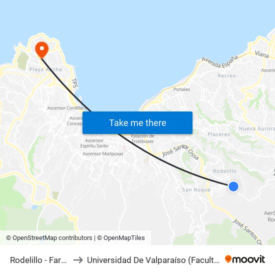 Rodelillo - Faro Tumbes to Universidad De Valparaíso (Facultad De Arquitectura) map