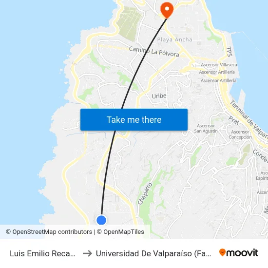 Luis Emilio Recabarren Oriente to Universidad De Valparaíso (Facultad De Arquitectura) map