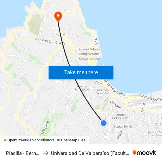 Placilla - Bernardo Vera to Universidad De Valparaíso (Facultad De Arquitectura) map