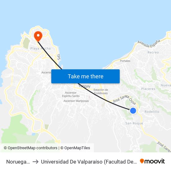 Noruega 433 to Universidad De Valparaíso (Facultad De Arquitectura) map
