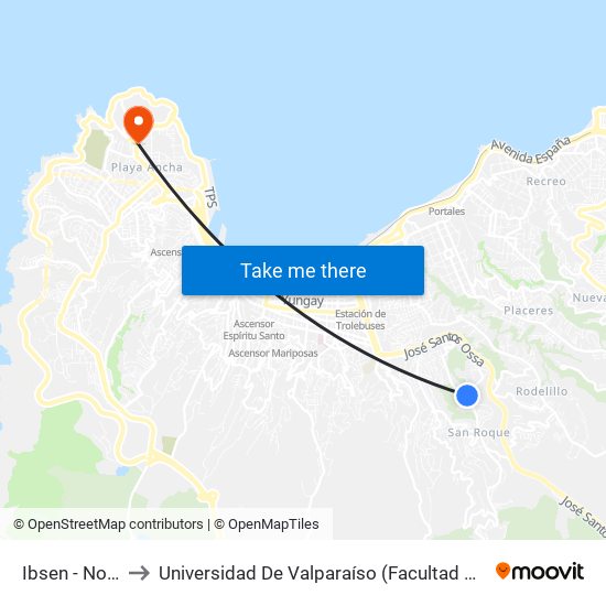 Ibsen - Noruega to Universidad De Valparaíso (Facultad De Arquitectura) map